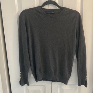 ZARA Charcoal Sweater w/Gold buttons Size L